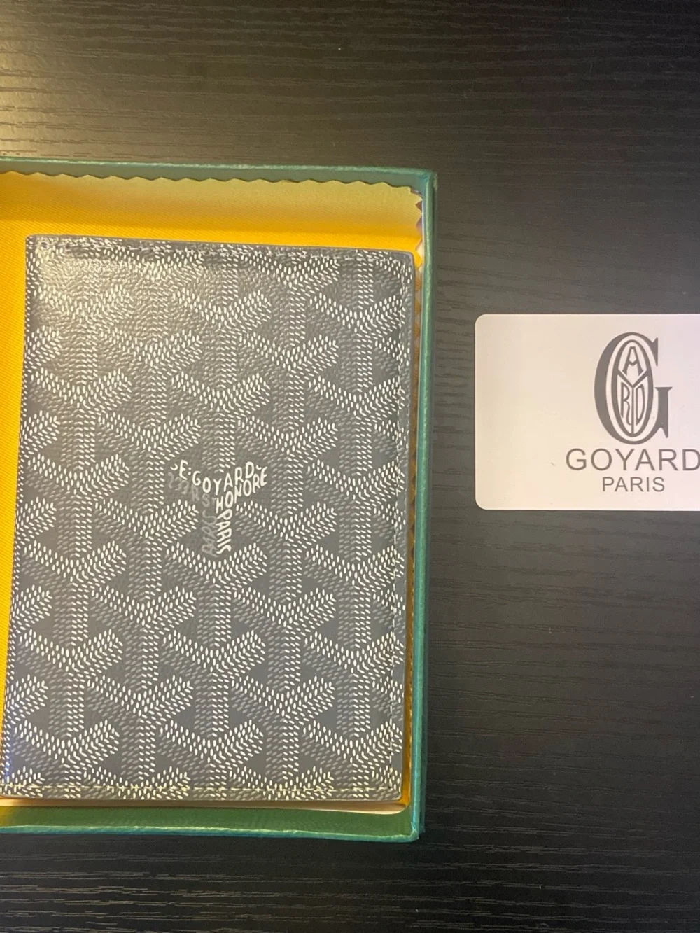 Goyard Card Holder in Black with White Goyardine Pattern